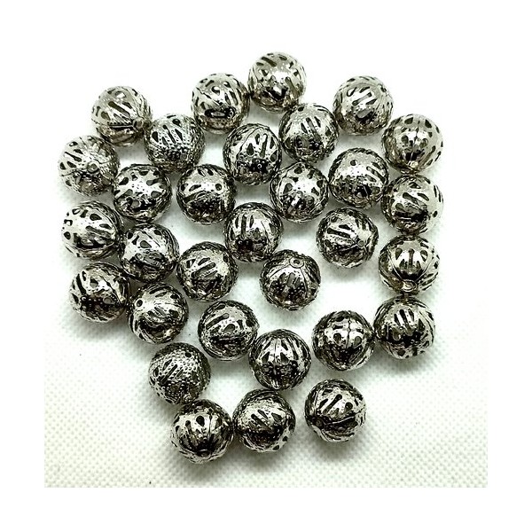 Lot de 30 perles en métal argenté - 16mm - Photo n°1