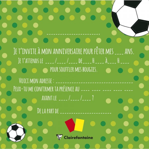 Cartons d'invitation et enveloppes - Anniversaire enfant - Football - Clairefontaine - Photo n°2