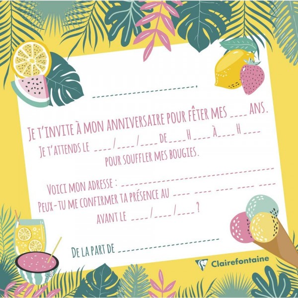 Cartons d'invitation et enveloppes - Anniversaire enfant - Fille - Tropical - Clairefontaine - Photo n°1