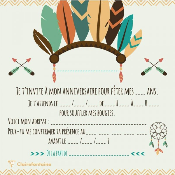 Cartons d'invitation et enveloppes - Anniversaire enfant - Indiens - Clairefontaine - Photo n°2