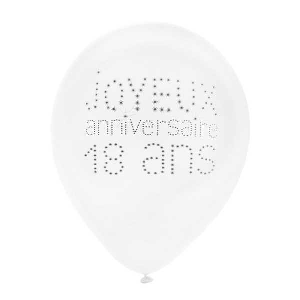 Ballon joyeux anniversaire Blanc 18 ans x 8 - Photo n°1