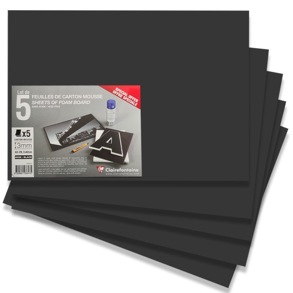 Carton Mousse 30 feuilles A4 3mm - Noir sur