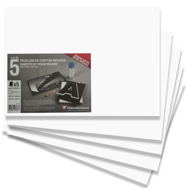 Lot de cartons plume A3 - Blanc - 3 mm - 5 planches - Photo n°1
