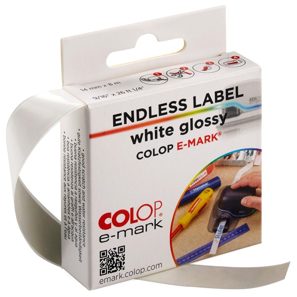 Rouleau d'étiquettes blanches brillantes - E-mark Create - 14 mm x 8 m - Photo n°1