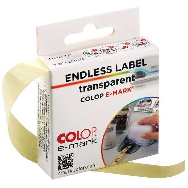 Rouleau d'étiquettes transparentes pour E-mark Create - 14 mm x 8 m - Photo n°1