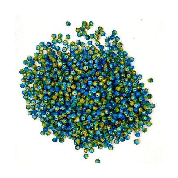 Lot de 700 perles en verre bleu vert et jaune - 4mm - Photo n°1