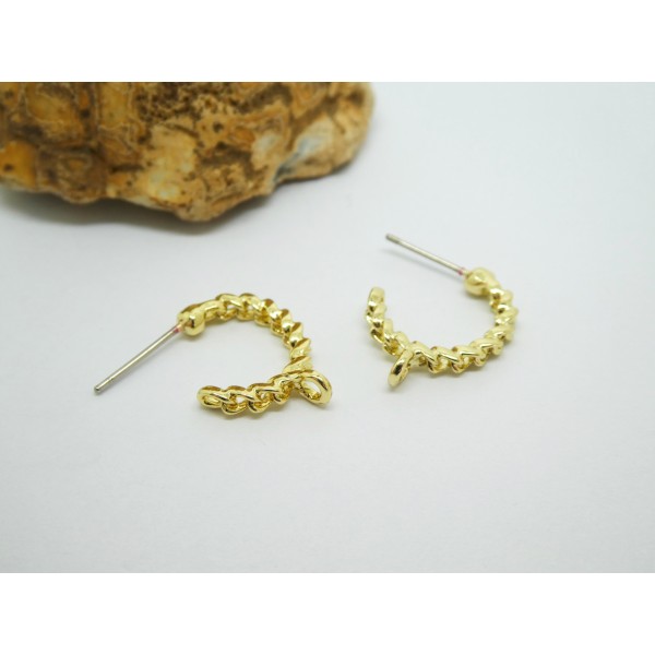2 Paires boucles d'oreilles clous type créole doré avec 1 boucle 18*14mm, décor maillon de chaînes - Photo n°1