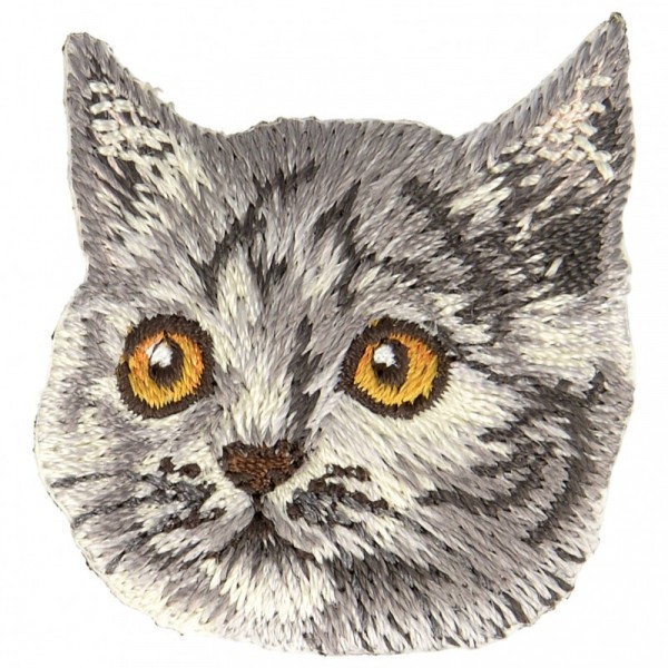 Ecusson thermocollant tête de chat gris 4 cm x 4 cm - Photo n°1