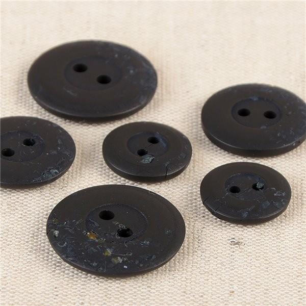 Lot de 6 boutons ronds 2 trous copeaux 15mm Noir - Photo n°1