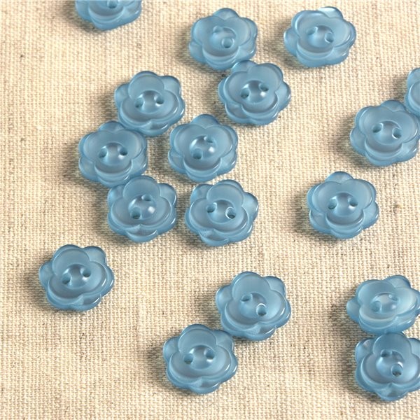 Lot de 6 boutons 2 trous fleur 13mm bleu - Photo n°1