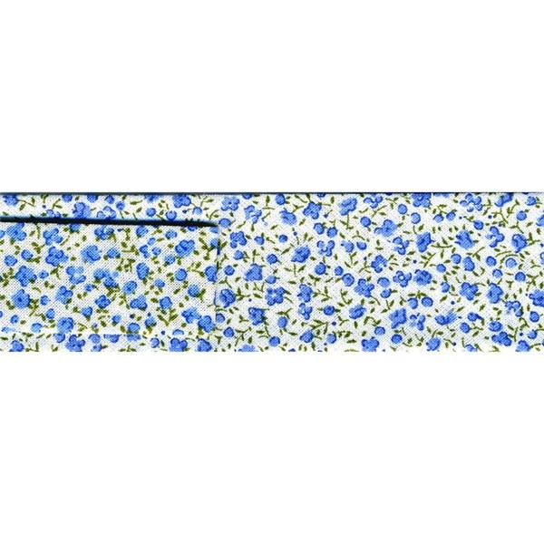 Bobine 25m biais imprimé petites fleurs fleurs bleues 20mm - Photo n°1