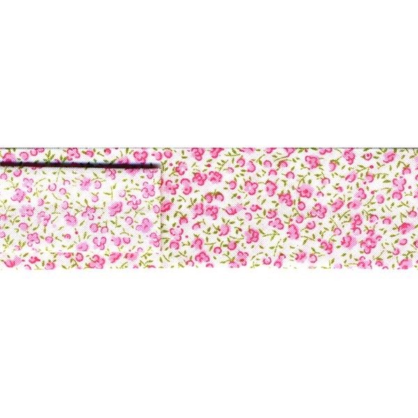 Bobine 25m biais imprimé petites fleurs fleurs roses 30mm - Photo n°1