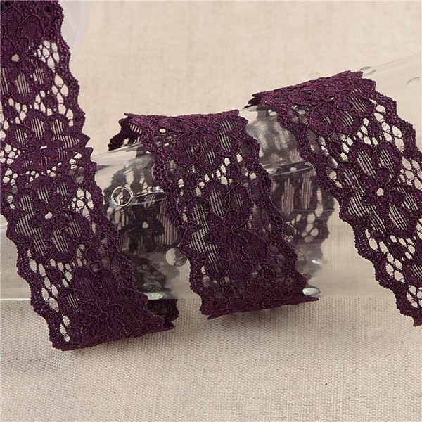 Bobine 15m dentelle élastique fleurs Violet 25mm - Photo n°1