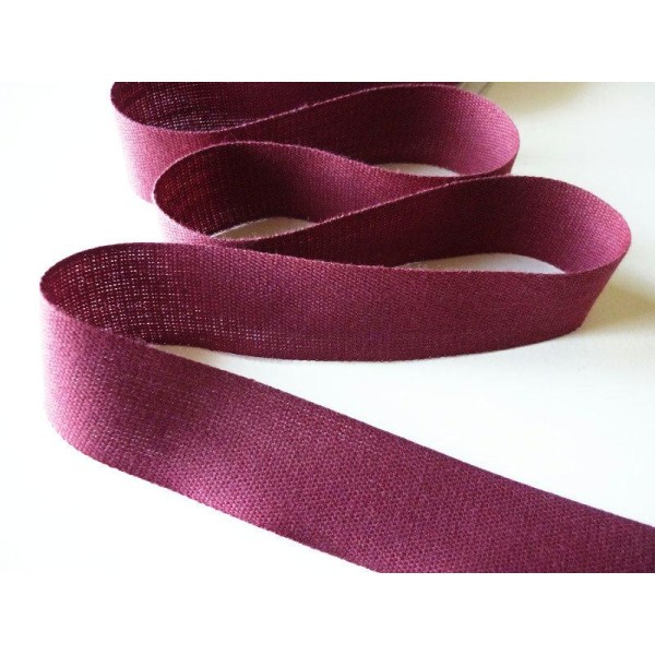 Sangle ruban sergé coton fin rouge bordeaux clair 25 mm - souple et léger - vente au mètre - Photo n°1