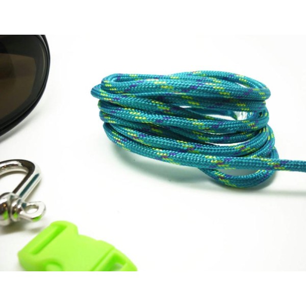 Paracorde 550 en 4 mm bleu, vert néon - bracelet survie, équipement camping randonnée - au mètre - Photo n°1