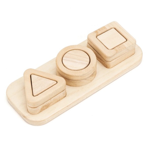Puzzle 3D trois formes en bois - Photo n°1