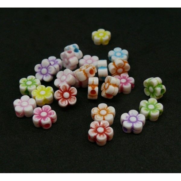 HR789M PAX 30 pendentifs, perles intercalaires Fleurs 9 mm acrylique multicolores - Photo n°1