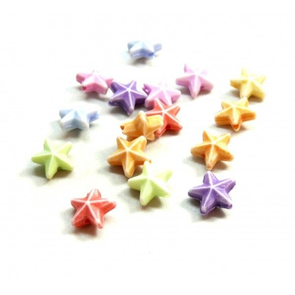 HQ157M10 PAX 30 pendentifs, perles intercalaires Étoiles 10 mm acrylique multicolores - Photo n°1