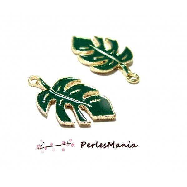 S11107452 PAX 4 breloques pendentifs feuille de philodendron Montserrat 29mm résine style emaille su - Photo n°1