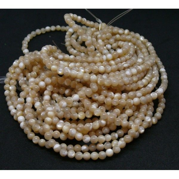 BU1122021411011A Lot de 20 cm de perles de nacre véritable Beige Crème Rondes 4 mm - Photo n°1