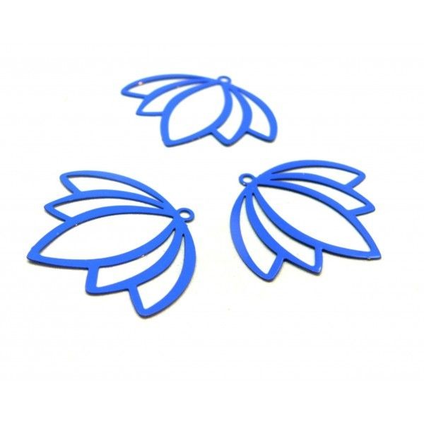 AE116954 Lot de 2 Estampes - pendentif filigrane Bourgeon, Fleur 35 par 30mm - cuivre coloris Bleu É - Photo n°1