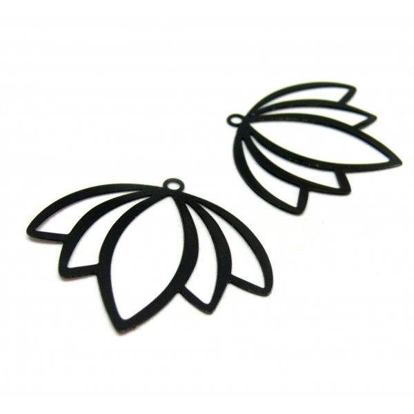 AE116954 Lot de 2 Estampes - pendentif filigrane Bourgeon, Fleur 35 par 30mm - cuivre coloris Noir - Photo n°1