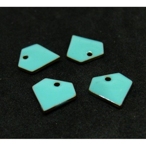 AE100 PAX 2 pendentifs sequins émaillés forme Diamant 10 mm base doré coloris Bleu Turquoise - Photo n°1