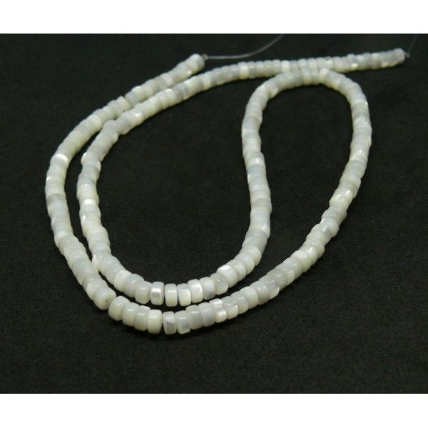PS11765606 Lot de 10 cm de perles nacre véritable Blanc Crème Rondelles  4 par 2,9 mm - Photo n°1