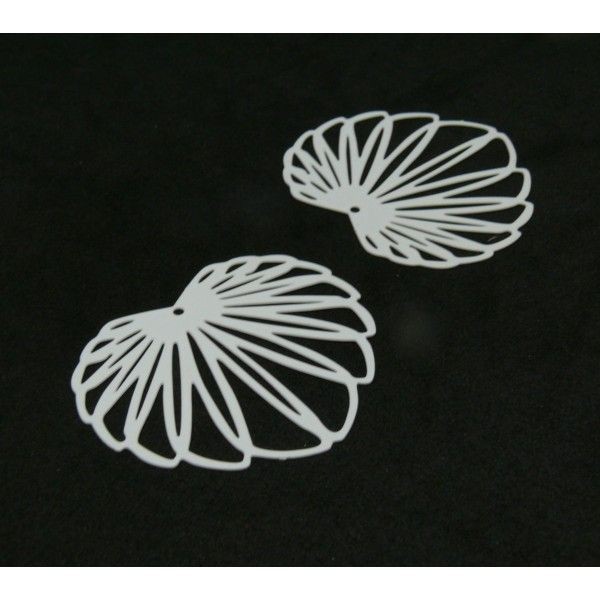AE117110 Lot de 2 Estampes - pendentif filigrane Feuille de Lotus 35 par 32mm - laiton coloris Blanc - Photo n°1