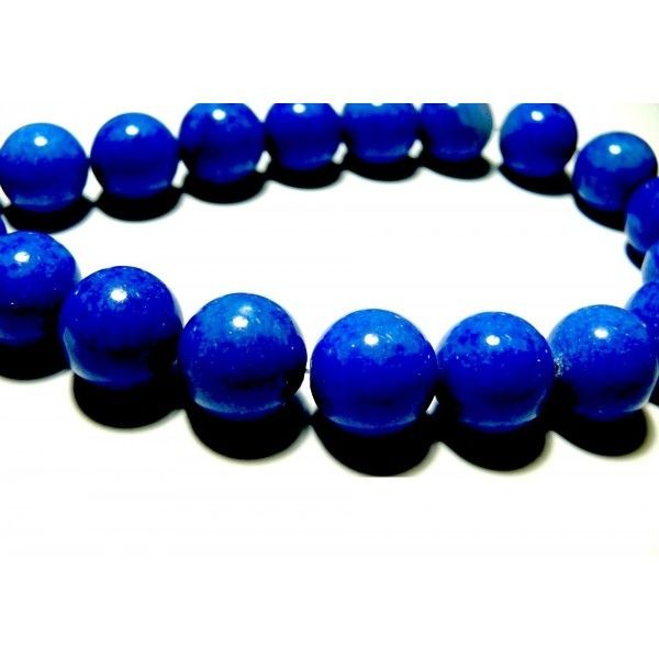 PXS08 Lot d'environ  20 cm de perles Rondes Jade teintée 10mm bleu électrique - Photo n°1