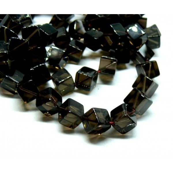 Lot 6 perles cube diagonale 10 mm en Quartz fumé Grade AA - Photo n°1