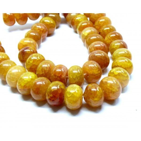 Lot de 4 perles rondelles Agate Craquelée  9 par 14mm Coloris Jaune Orange - Photo n°1
