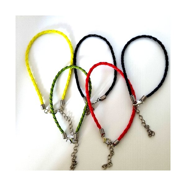 Lot de 5 bracelet en simili cuir tressé - noir bleu rouge jaune et vert - 20cm - Photo n°1