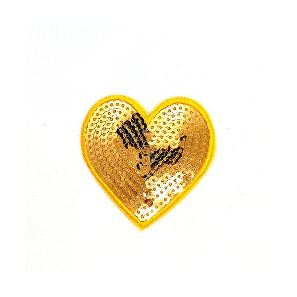 Thermocollant coeur avec des sequins jaune – 70X70mm - Photo n°1
