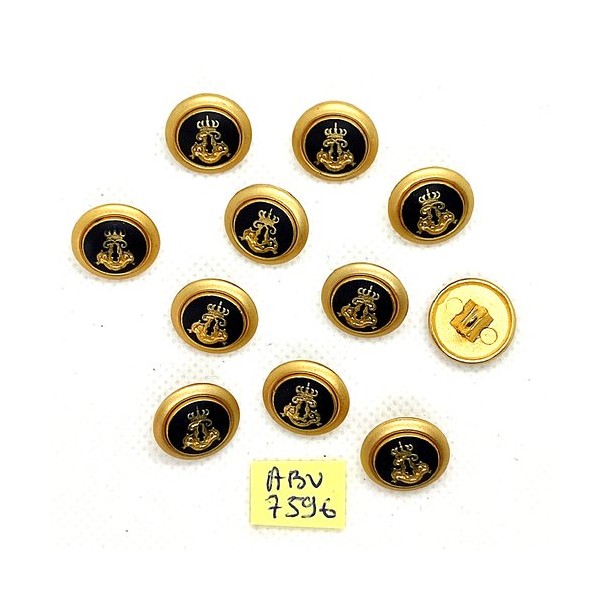 11 Boutons en métal doré et résine bleu - 15mm - ABV7596 - Photo n°1