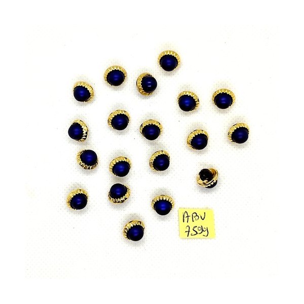 19 Boutons en résine bleu foncé et doré - 10mm - ABV7599 - Photo n°1