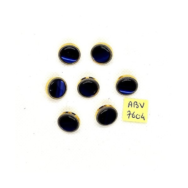 7 Boutons en résine bleu nuit et doré - 15mm - ABV7604 - Photo n°1