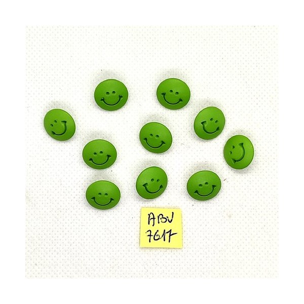10 Boutons fantaisie en résine vert - smiley - 13mm - ABV7617 - Photo n°1