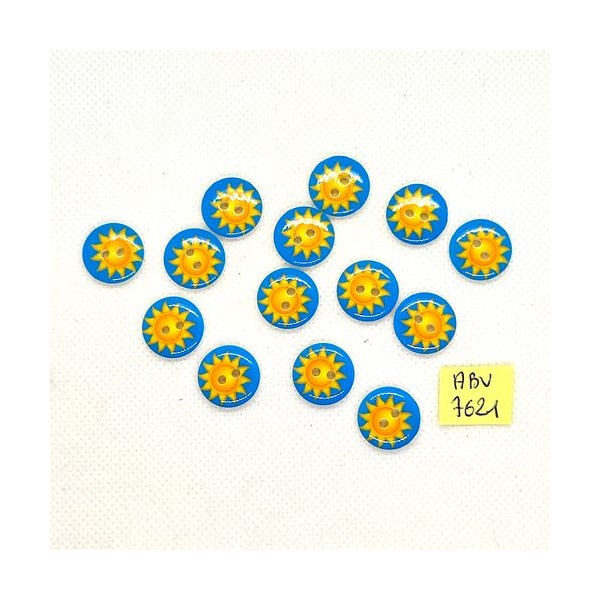 14 Boutons soleil en résine bleu jaune orange - 15mm - ABV7621 - Photo n°1
