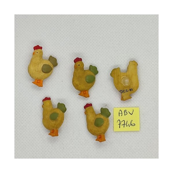 5 Boutons poules en résine ocre - ancien -20x25mm - ABV7746 - Photo n°1
