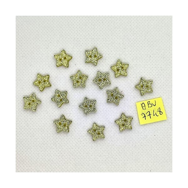 14 Boutons étoile en résine jaune pailleté - 12mm - ABV7748 - Photo n°1