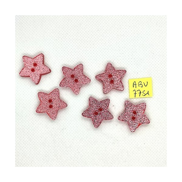 6 Boutons étoile en résine rose pailleté  - 22mm - ABV7751 - Photo n°1
