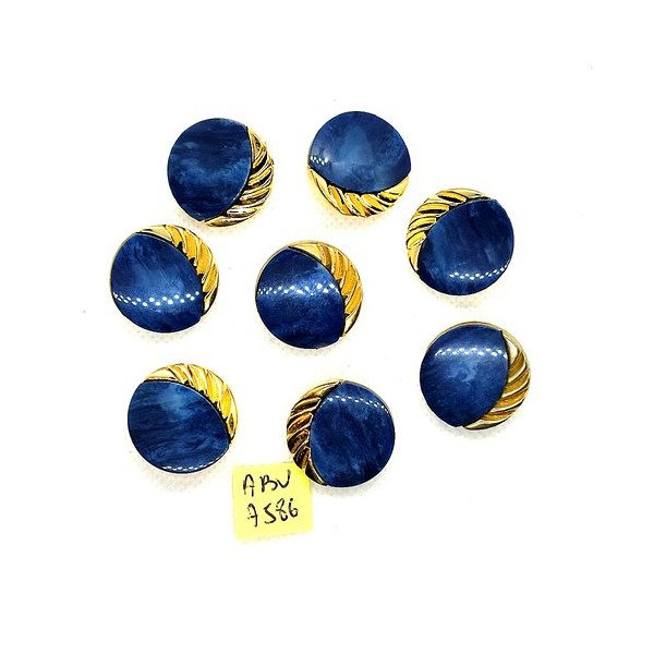 8 Boutons en résine bleu et doré - 23mm - ABV7586 - Photo n°1