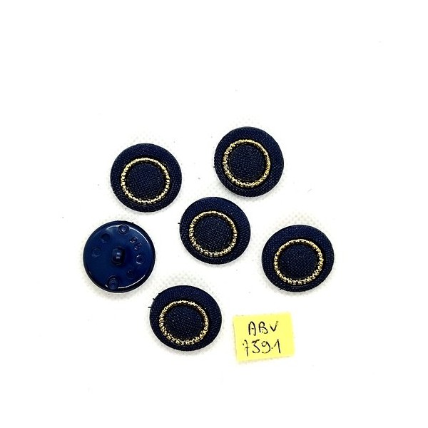 6 Boutons en résine bleu et doré - 23mm - ABV7591 - Photo n°1