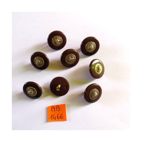 8 boutons en résine marron et doré - 18mm - AB1466 - Photo n°1