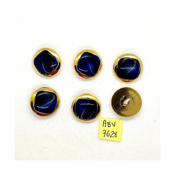 6 Boutons en résine doré et bleu - 23mm - ABV7628 - Photo n°1