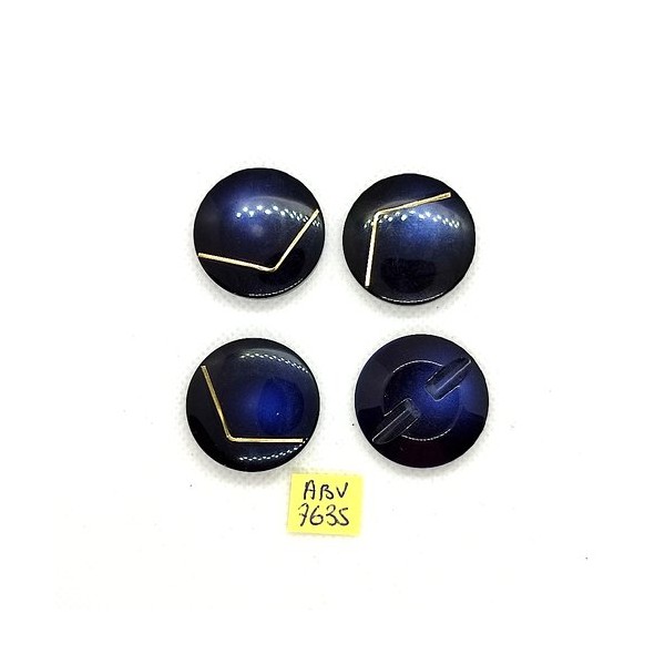 4 Boutons en résine bleu avec un liserai doré - 28mm - ABV7635 - Photo n°1