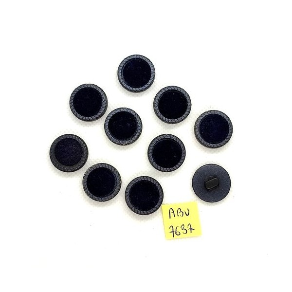 10 Boutons en résine noir et velours bleu foncé - 18mm - ABV7637 - Photo n°1