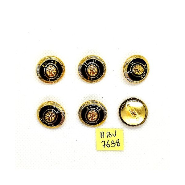 6 Boutons en métal doré et noir - 18mm - ABV7638 - Photo n°1