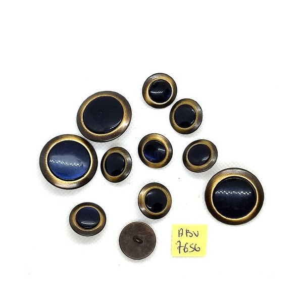 11 Boutons en résine bleu et métal bronze - 28mm et 18mm - ABV7656 - Photo n°1